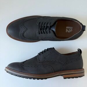 R2 Stanley Wingtip Oxford Mens 9.5 Black Dress Casual Brogue Shoes Vegan Leather